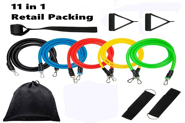 Resistance Bands Workout Exercise Yoga 11 Piece Set Crossfit Fitness Tubes Gym